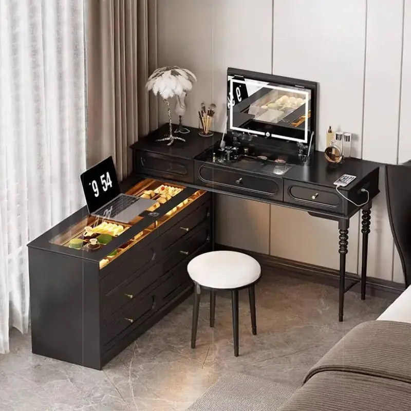 Brown Black Vanity Table Dest Storage Luxury Grey Wood Dressing Table White Corner Saving Make Up Tafel Furnitures For Bedroom