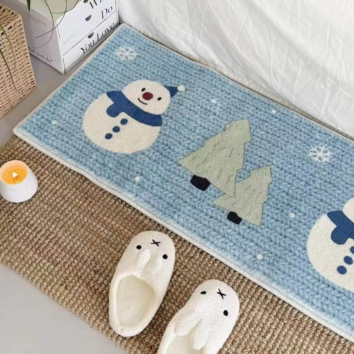 VIKAMA Snowman Bedside Rug Winter Decor for Bedroom Cozy and Healing Winter Atmosphere Machine Washable, No Pilling