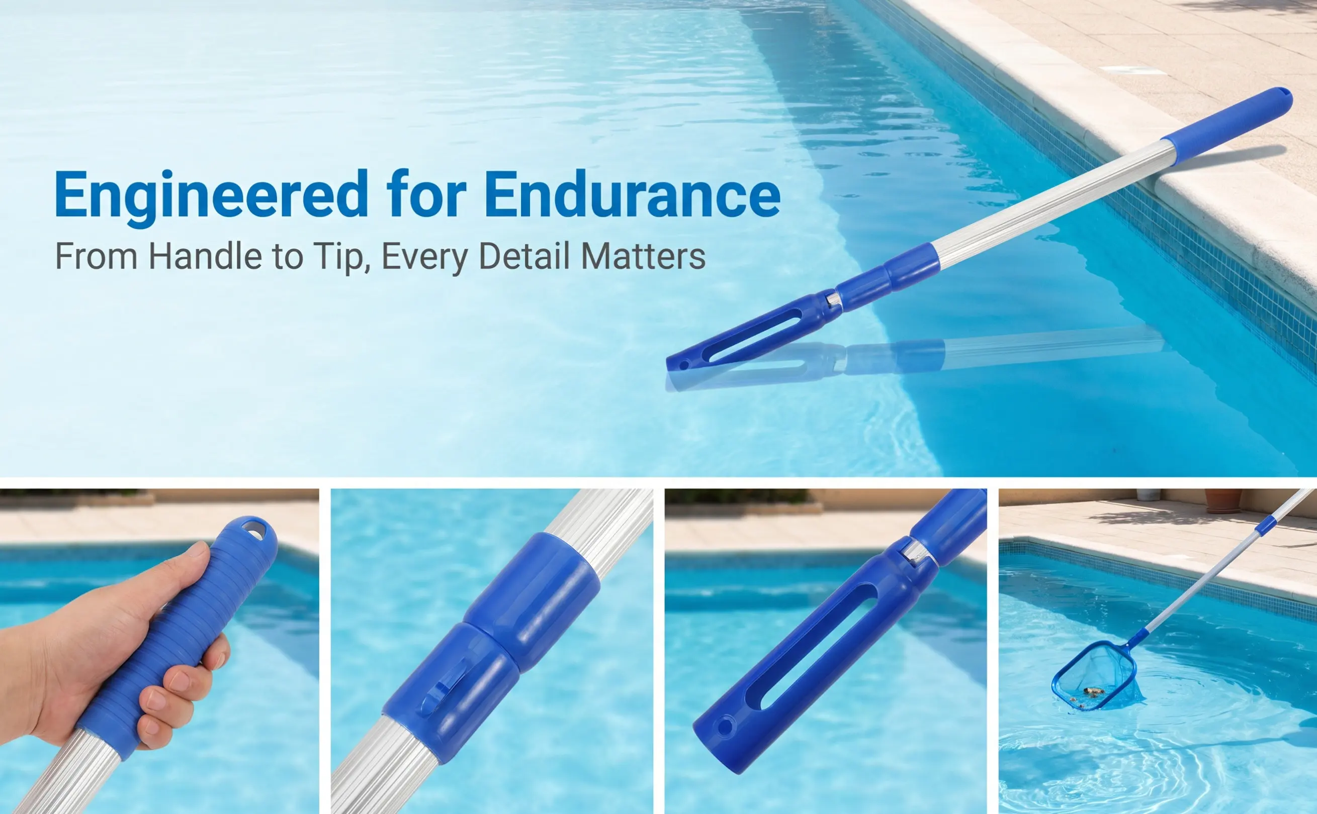 Adjustable Telescopic Pool Pole for Skimmer Net – Lightweight, Ergonomic, Portable for Pools, Resorts, Recreation