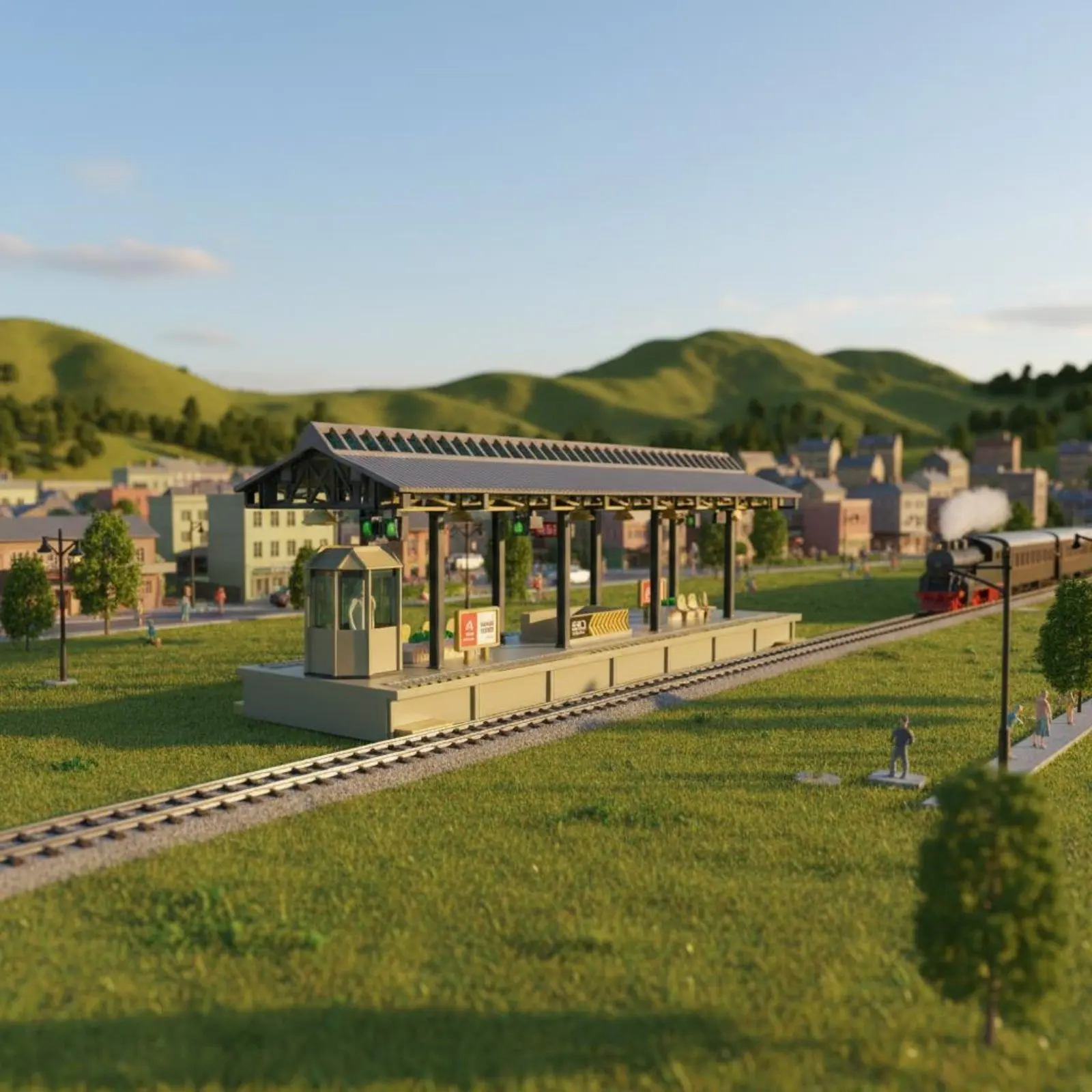 HO Scale Train Station Stop Detailed Design HO Scale Station Stop Miniature Train Stop Painted for Sand Table Scenes