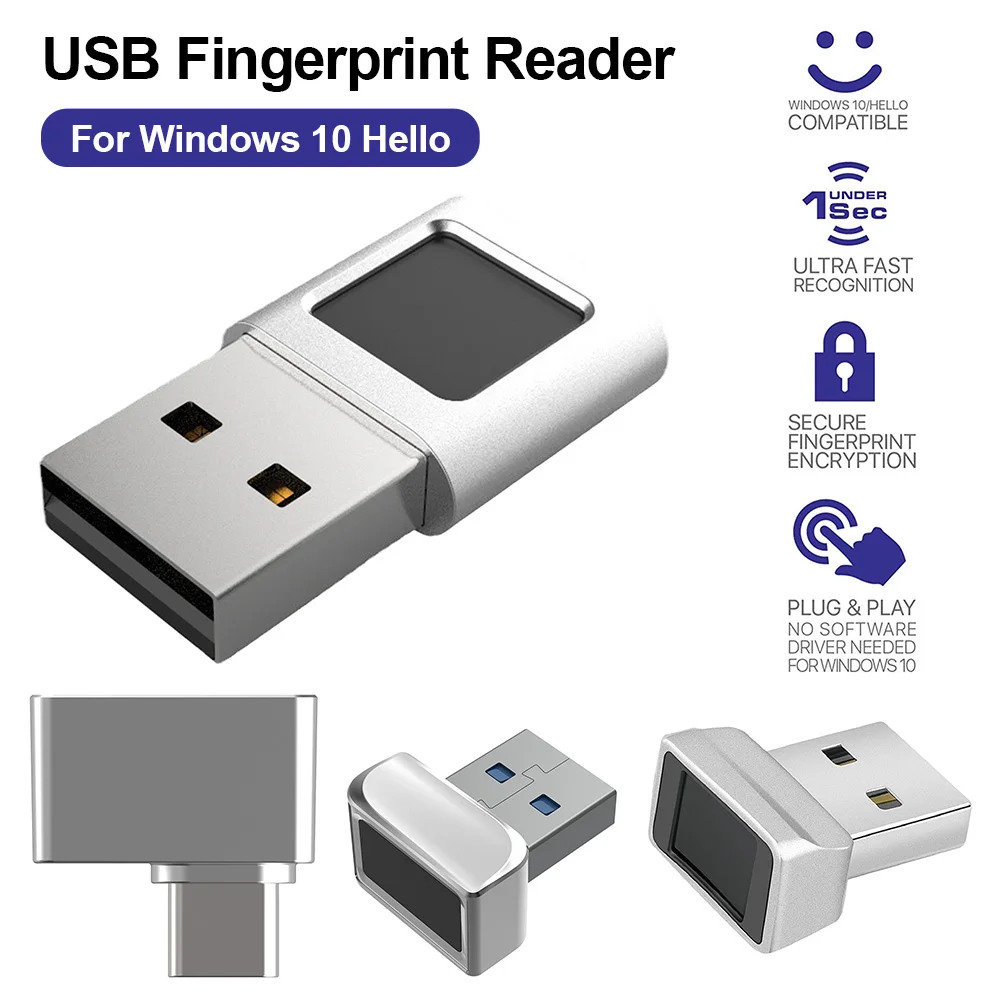 Type C/USB Fingerprint Reader Module Biometric Scanner Password-Free Security Key  for Windows 10 Hello PC Notebook Laptop Lock