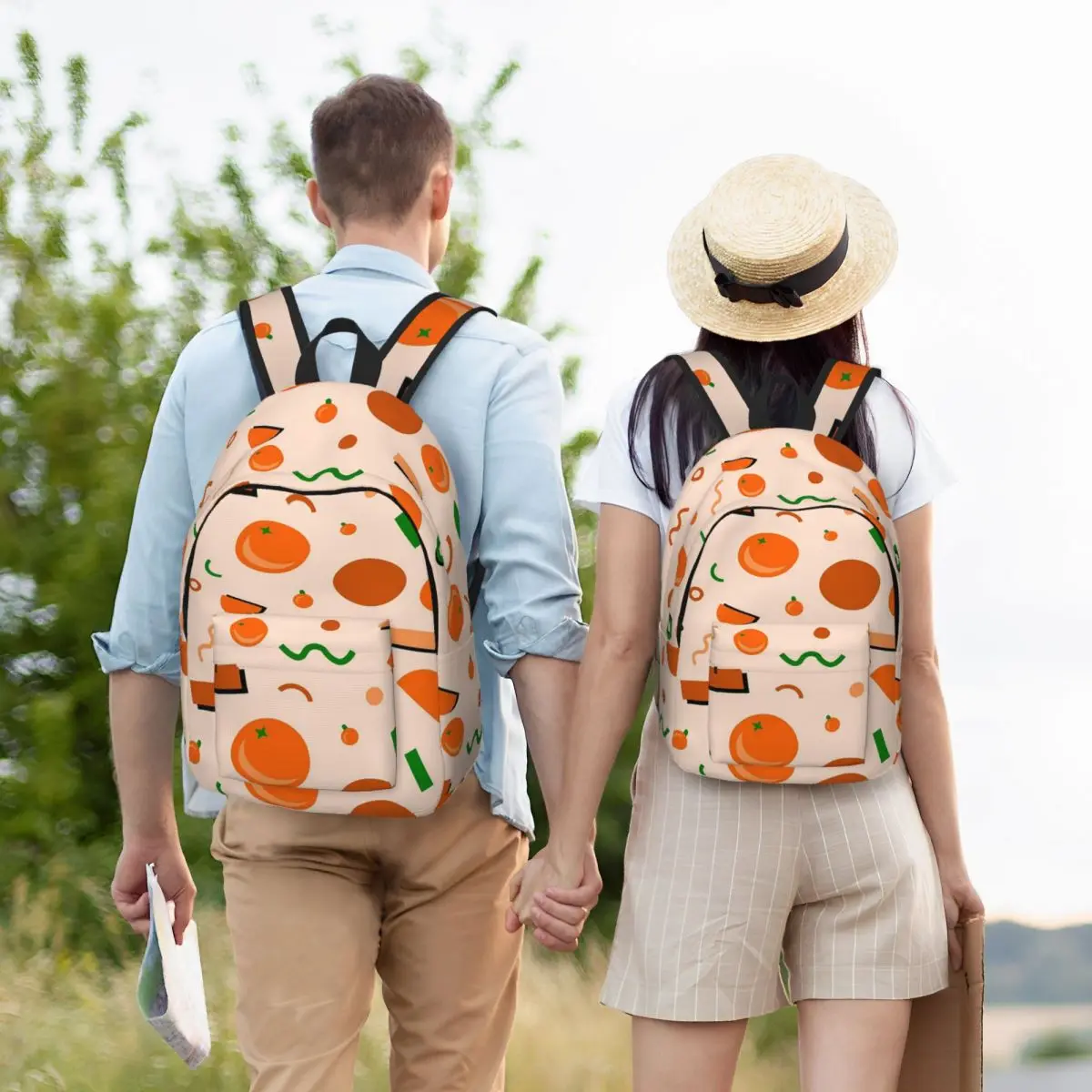 

80s Style Orange Fruit Pattern Backpack Student Boys Girls BookBag Kids School Bag Laptop Shoulder Bags for Men Women