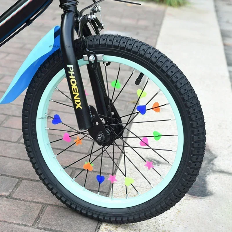 36Pcs/lot Colorful Kids Bike Luminous Spoke Clip Bicycle Safety Round Love Heart Star Wheel Decoration Beads Cycling Accessories