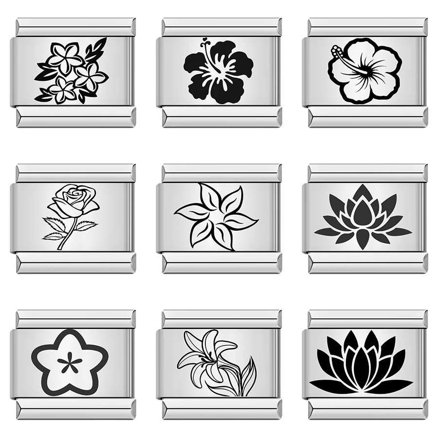 URING Modedesigner Rose Lilie Lotusblume Charm Italienische Links Passend für 9mm Edelstahl Armband DIY Herstellung von Schmuck – Detail 1