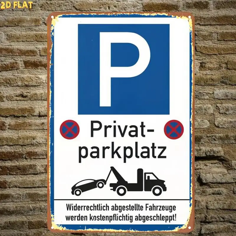 2D Flat, 2D Flat,1pc, Retro Private Parking Sign with Towing Warning Metal Iron Sign, Pre-Drilled Holes, Suitable for Indoor, Ga