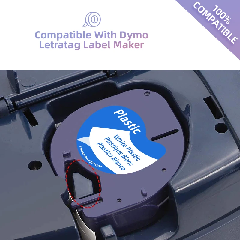 10Pack Compatible For DYMO LetraTag Tape 12mm 16952 91201 16951 12268 Black on White Paper Plastic Label Tape 12mm Label Printer