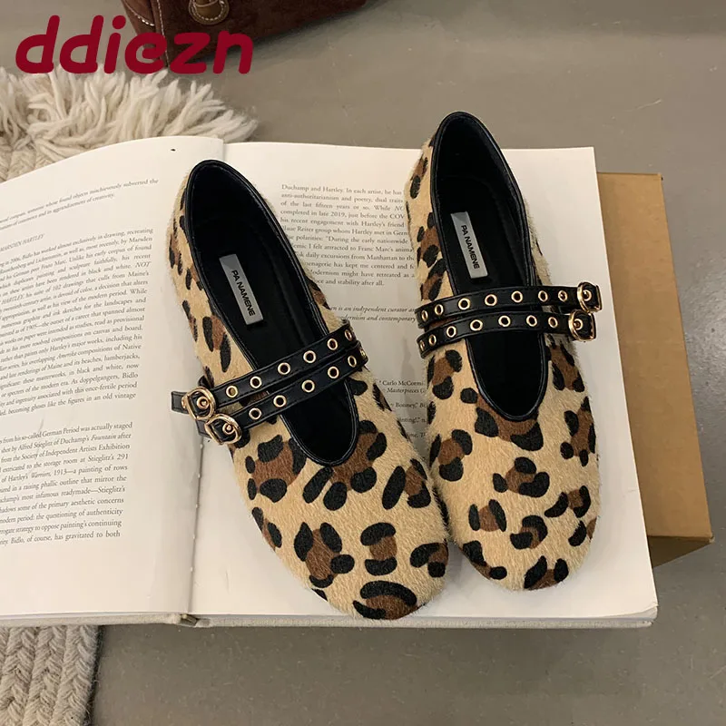 

Fashion Leopard print Women Mary Janes Flats Shoes Soft Female Round Toe Footwear Buckle Strap Ladies Flats Shallow Shoes