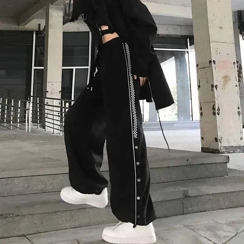 

New Spring Summer Women Hip Hop Fashion Casual Straight Streetwear Loose Oversize Female Trousers Long Split Pants
