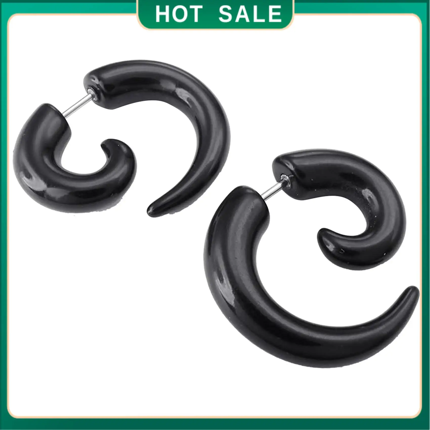 My Home 4X Jewellery Mens Horn Claw Stud Earrings, Cheater Fake Ear Plugs Gauges Illusion Tunnel, Black (With Gift Bag)