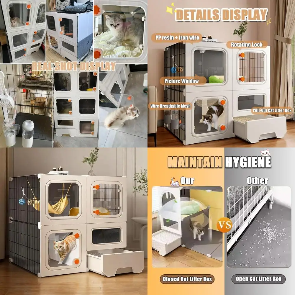 

Металлический вольер для кошек, хорьков и кроликов для использования в помещении и на улице с лотком для туалета и манежем для игр