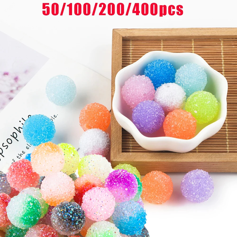 50/100/200/400Pcs Resin Ball Round Acrylic Beads Sugar Sand Beads For Jewelry Making DIY Handmade Bracelets Accessorie