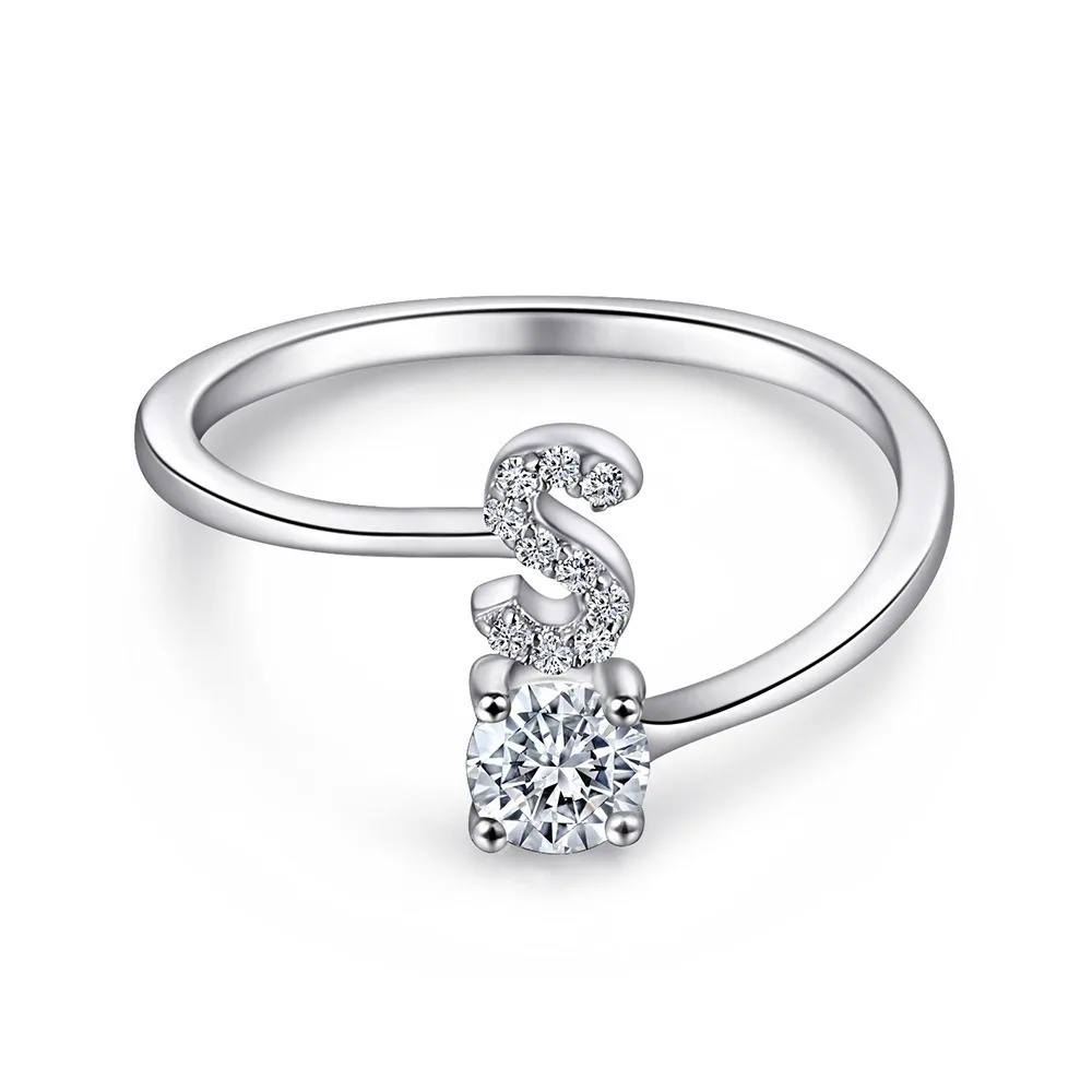 Women's Adjustable Initial Ring with Cubic Zirconia, Stackable Gift