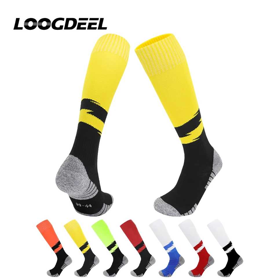 

Футбольные носки Loogdeel, детские хлопковые нескользящие дышащие носки до колена с махровой подошвой, длинные футбольные носки для велоспорта и тренировок