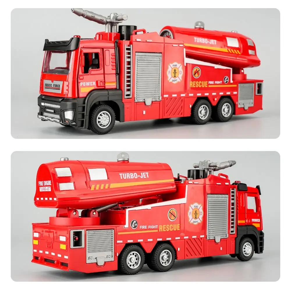 1:32 Scale Fire Truck Model With Sound Light Pull-Back Function Fire Engine Cars Interactive Toy Water Spray Fire Rescue Toy