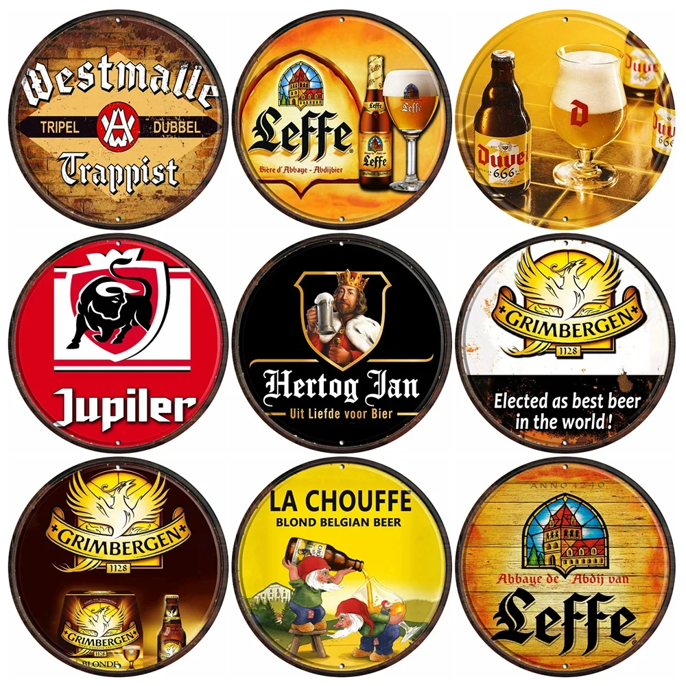 [ Decorman ] Duvel Leffe Metal  Poster Art Tin Dutch  Blond Belgian Beer Sign Vintage Round Painting Bar  R-015 30 CM