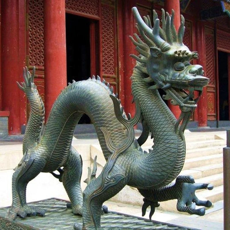 Antique Bronze Chinese Green Dragon Garden Decor Outdoor Water Fountain Sculpture Hand-Cast Metal Statue