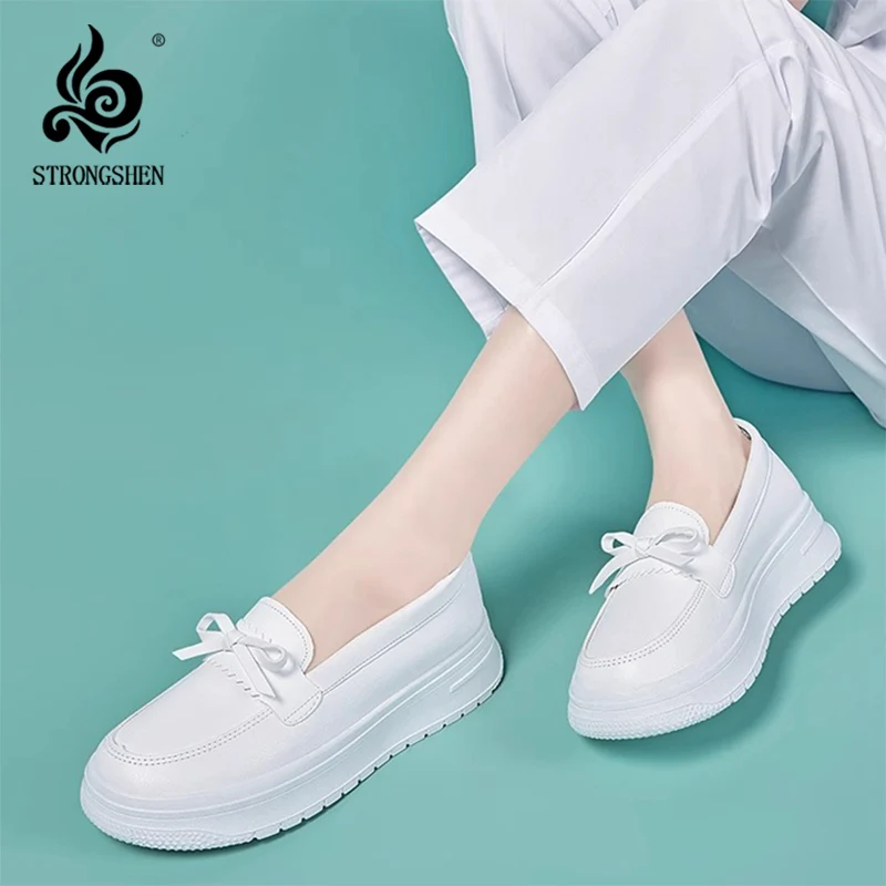 STRONGSHEN Women Nurse Shoes Comfortable Soft Sole Breathable Non-slip Wedge Heel Casual White Shoes Work Shoes Zapatos Mujer