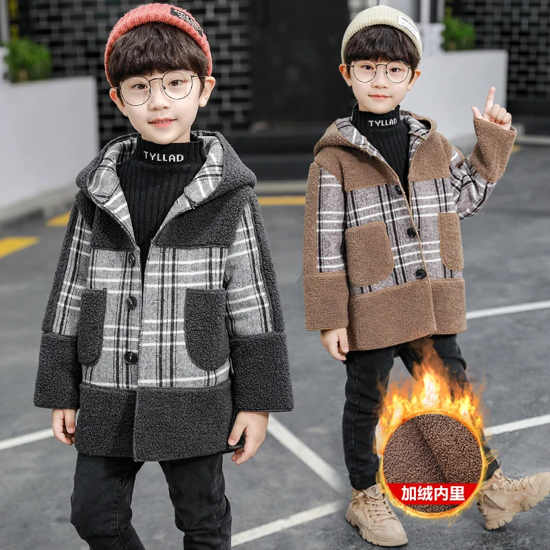 

Boys Girls Wool Jacket Children Hooded Thicken Coats Kids Padded Winter Outerwear Autumn Fashion Children's Clothing 2-12 Years
