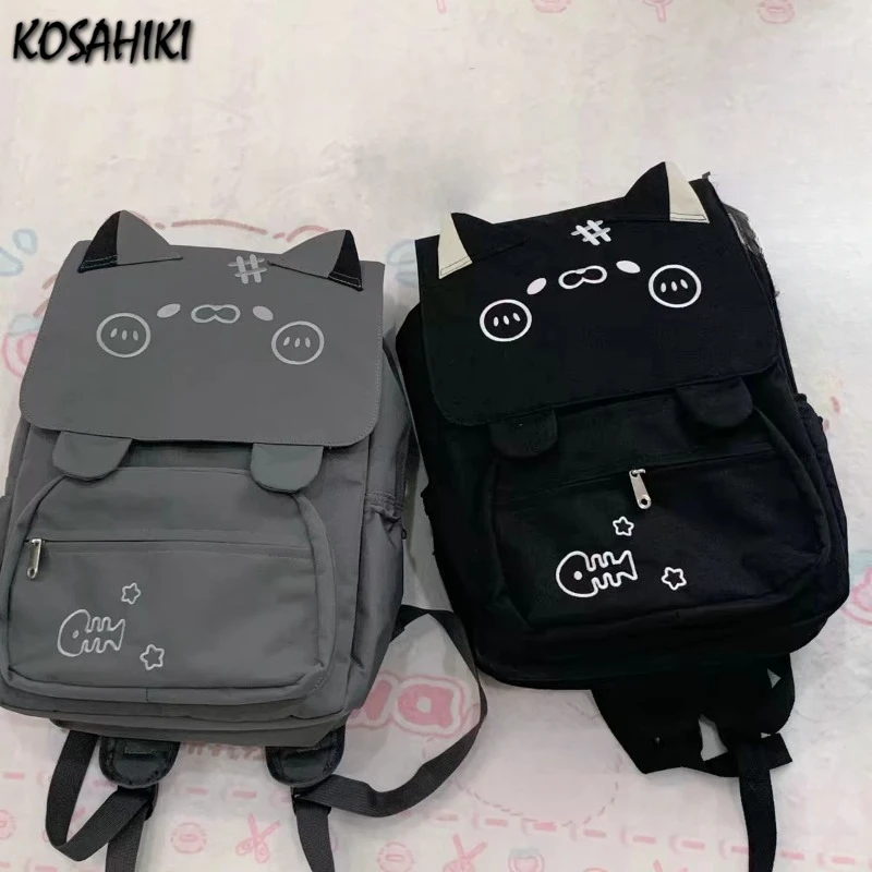 Japonês kawaii bonito gato mochila moda feminina vintage y2k estética mochilas casuais todos os jogos na moda para estudantes