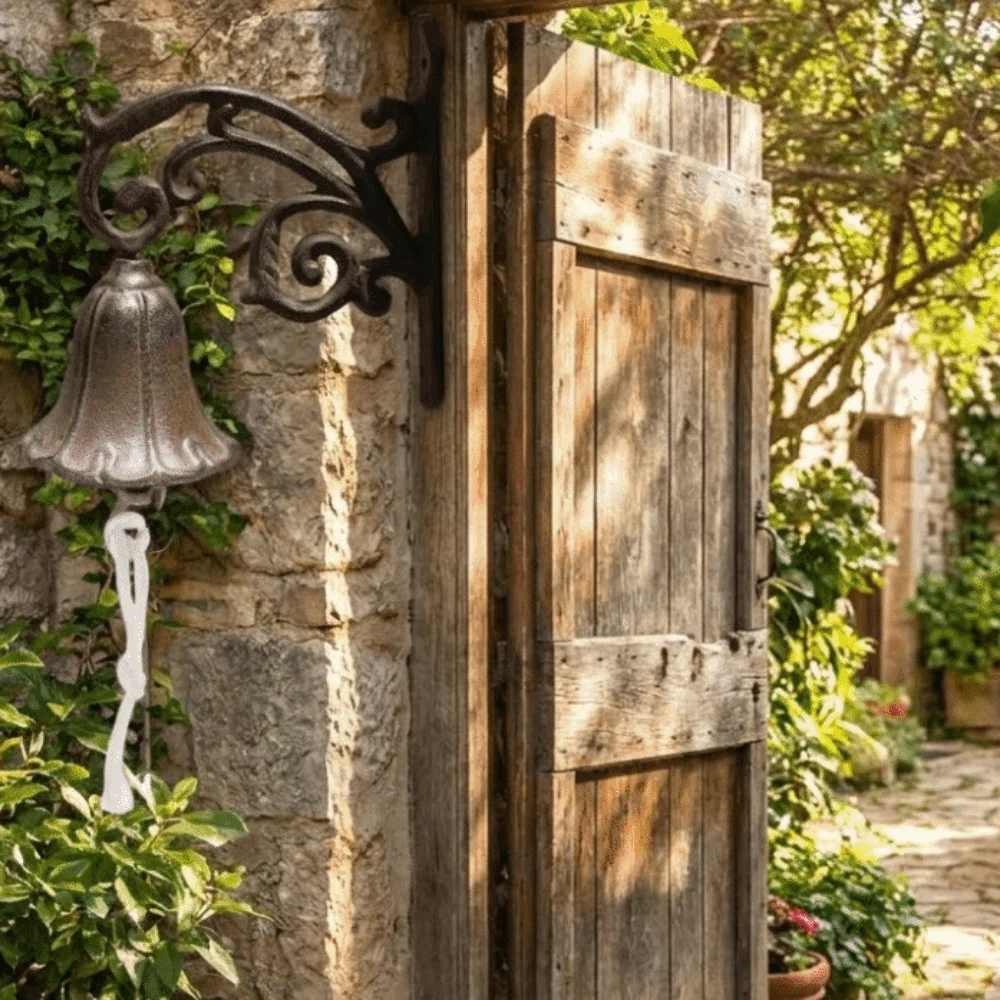 

Rustic Style Flower Shaped Doorbell Shaking Distressed Finish Wall Mounted Bell Decorative Weatherproof Cast Iron Door Bell