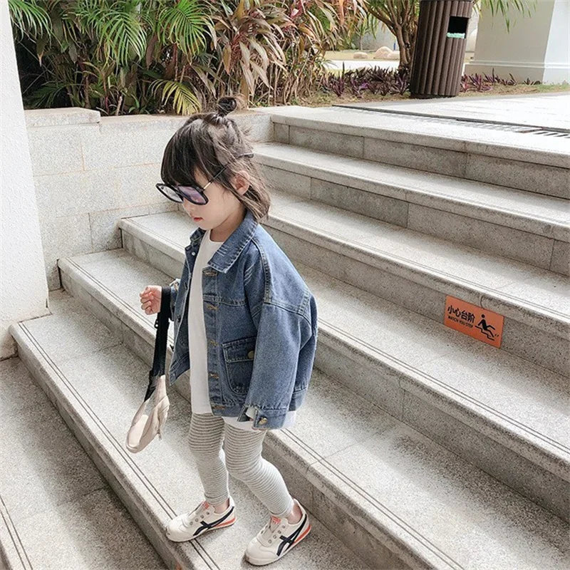 Childrens Girls Denim Jacket Kids Casual All-match Coats Spring Autumn Turn-down Collar Denim Overcoat Toddler Fashion Tops