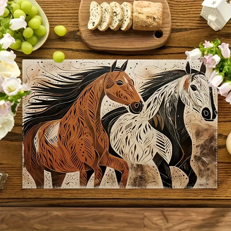 2pc Of FourElegantly Designed Placemats Featuring A Contemporary Horse MotifStylish Western Decor For Your Kitchen TableMade Fro