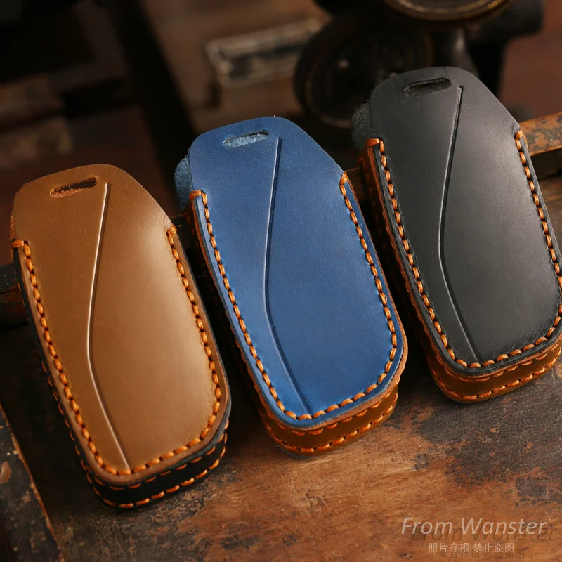 New Genuine Leather Car Key Case Smart Remote Key Protect Cover Shell for 2023 BMW Energy Ix XM I7 X7 7 Series Accessories