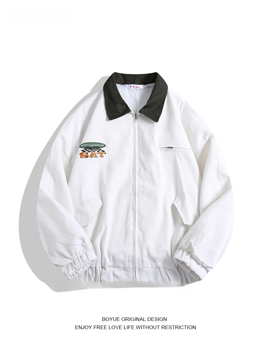 

Куртка Boyue в американском ретро-стиле, свободная повседневная, с молнией, удлиненная, для мужчин и женщин