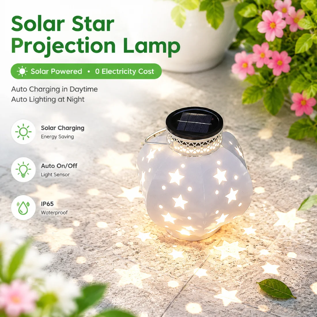 Solar-powered Star-shaped Night Light, Garden Lamp, LED Lawn Light, Wrought Iron Pentagon Star Shadow Lamp