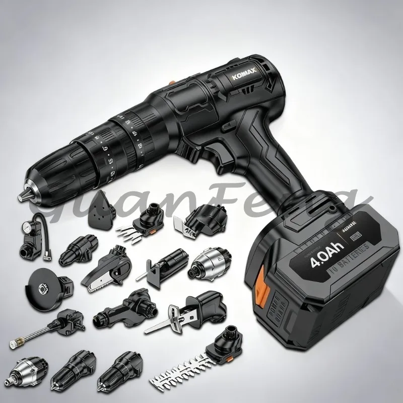 Professional 21V Brushless Cordless Electric Drill, Light Convertible Hammer Impact Multi-functional Power Tool
