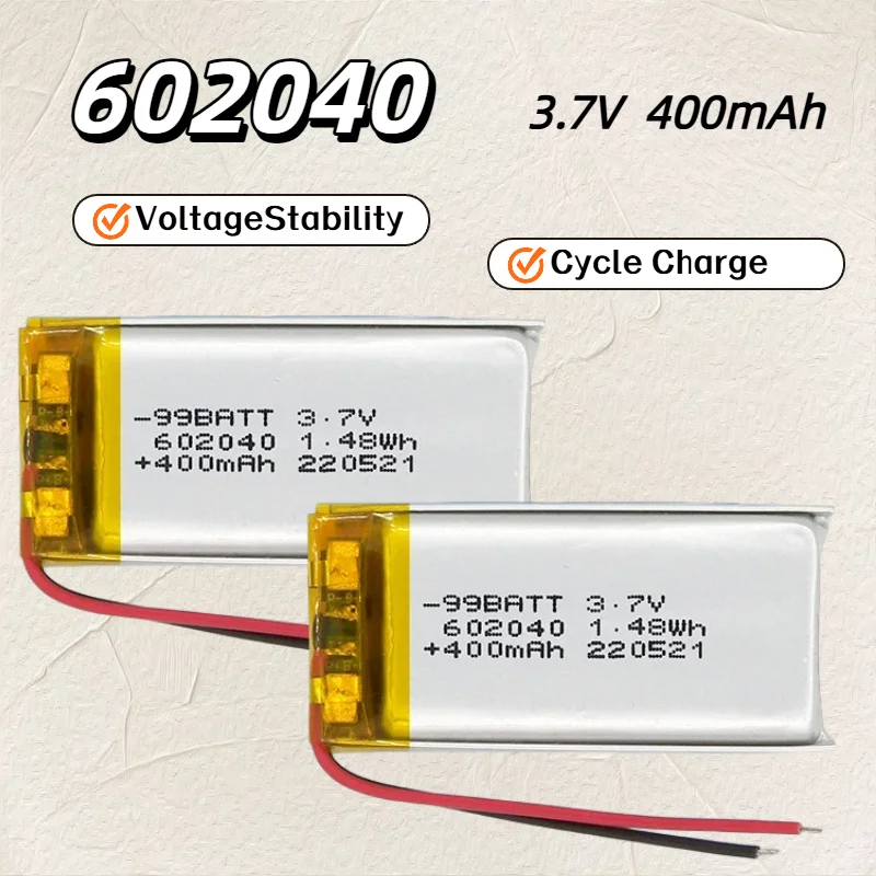 

602040 3.7V 400mAh Lithium Polymer LiPo Rechargeable Battery For Bluetooth Headset Beauty Instrument Selfie Stick