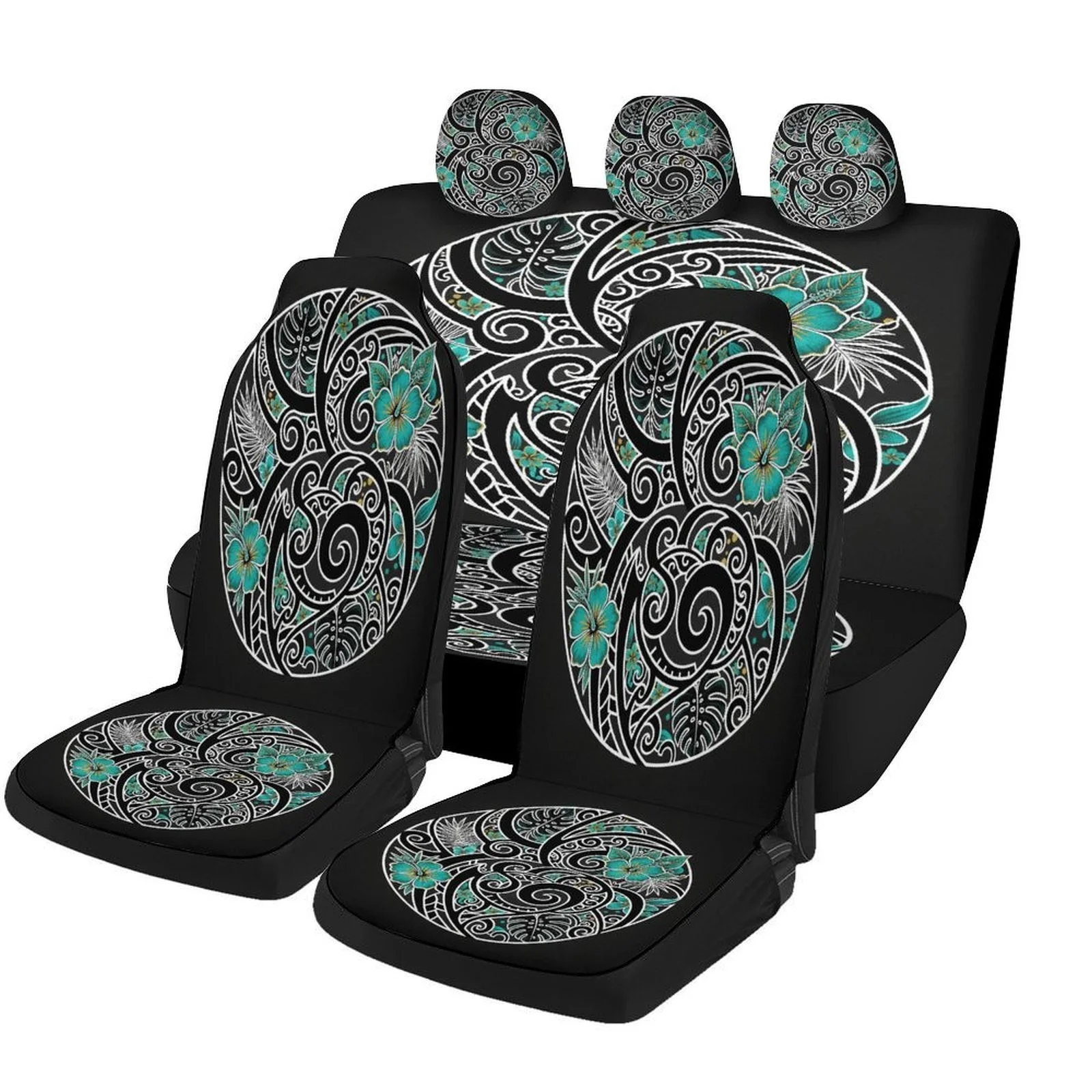 Floral Spiral Themed Car Seat Cover Set For Most Cars, Trendy High-quality Car Seat Protector Covers Full Set, Universal Car Sea