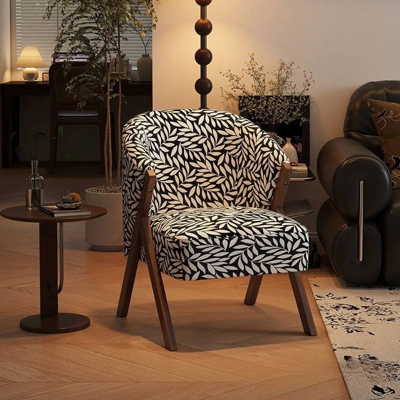 Retro single chair, antique living room single sofa, casual solid wood back chair, study single seat designer model