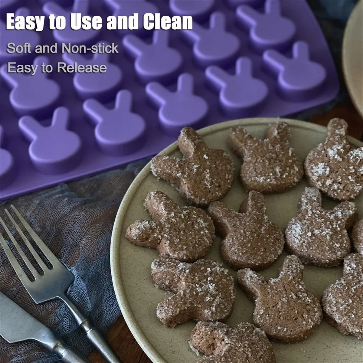 【TODAY-BUY】2pcs Easter Bunny Silicone Mold for Chocolate 24 Cavities Bunny Cookie Mold, Jello Candy Mold Ice-Cube Candle Mold
