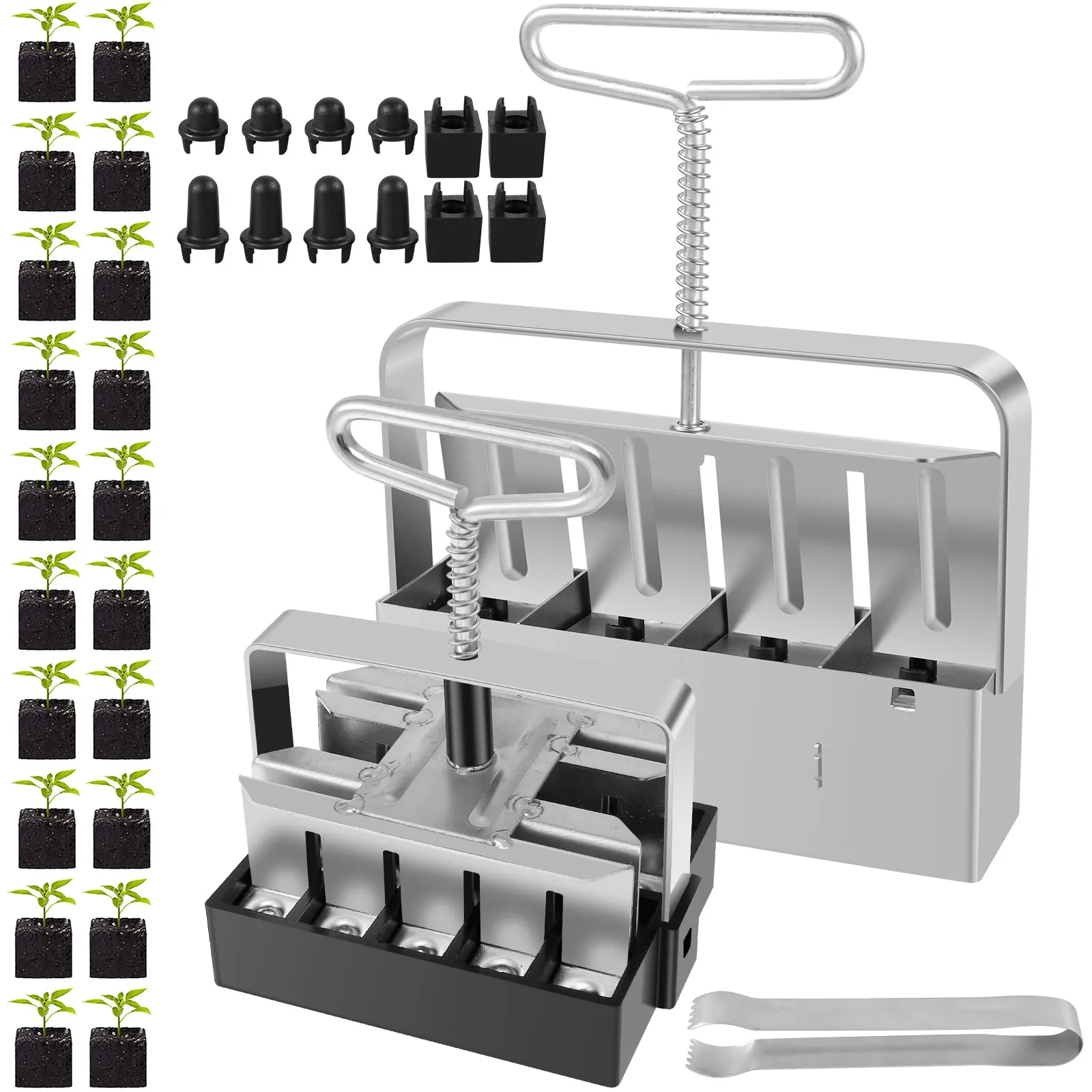 2Pcs Soil Blocker 4 Cell / 20 Cell Soil Block Maker with Clip Handheld Seed Block Maker Tool with Handle Rustproof