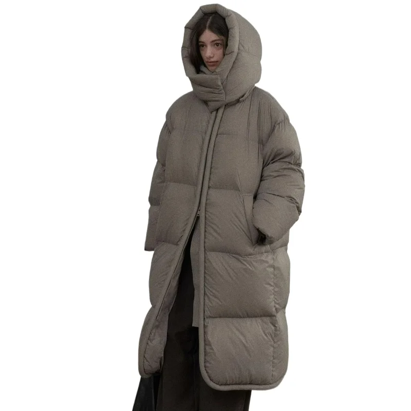 

Korean-style Solid-color Hooded Knee-length Thickened Coat for Women 2026 Winter Fashion Casual Loose Versatile Slimming Jacket