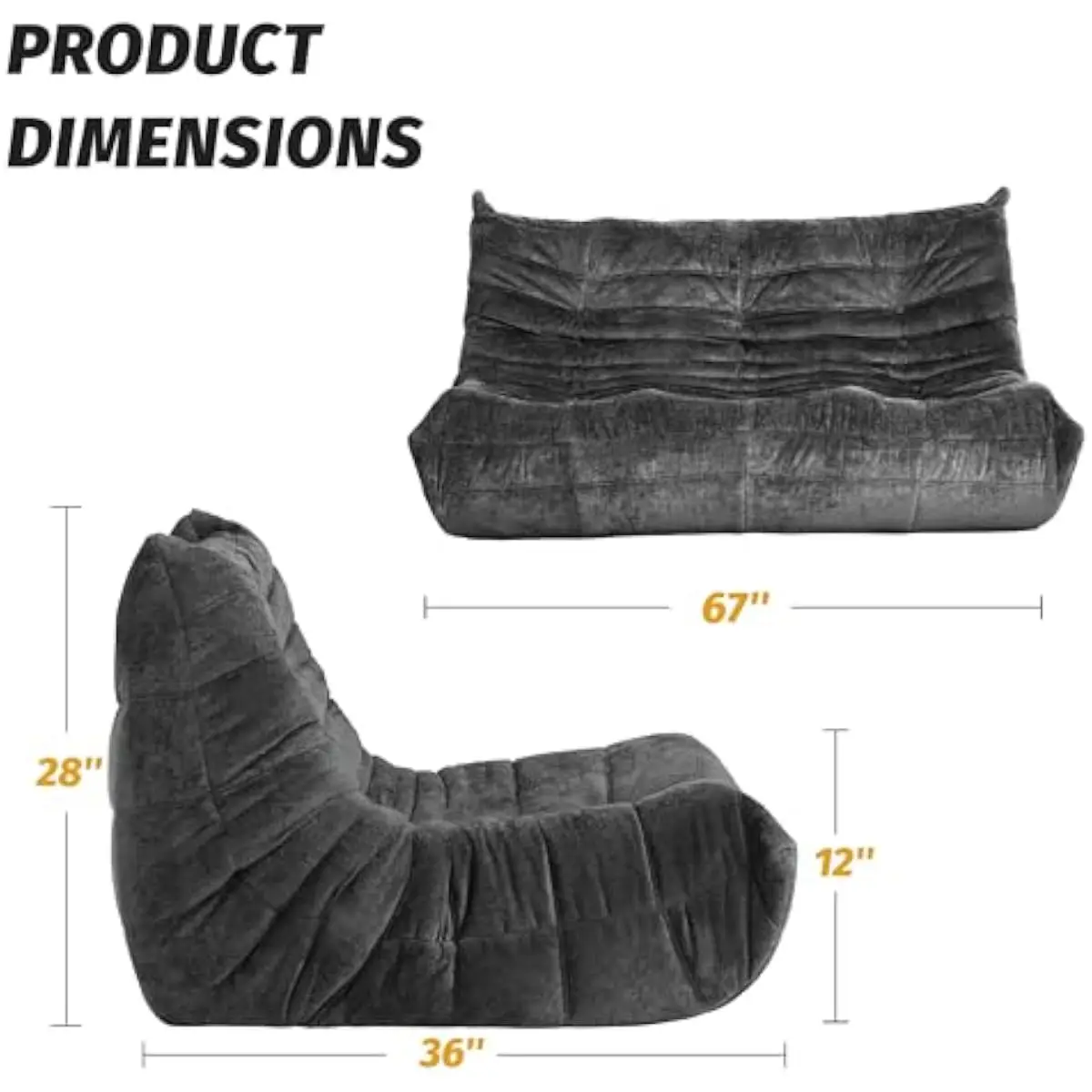 Bean Bag Chair for Adults with Ergonomic Support and High-Density Foam Fill | Velvet Upholstery | Anti-Slip Base | Compact Floor
