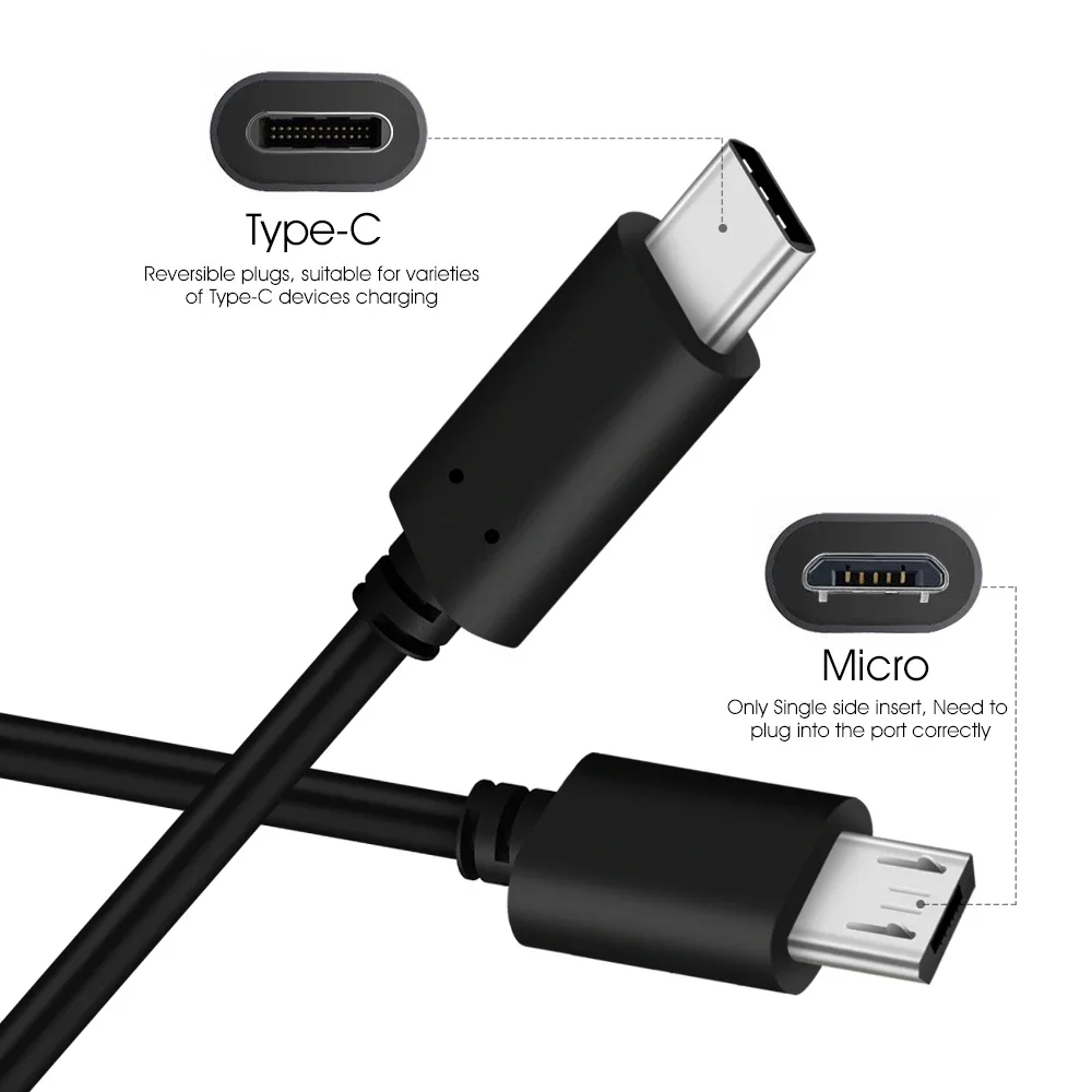 1M USB3.1 Tipe-c Ke USB Mikro B 5Pin Kabel USB C Ke Mikro 2.0 Adaptor Konektor Data untuk Ponsel Pintar PC Tipe OTG C Telepon