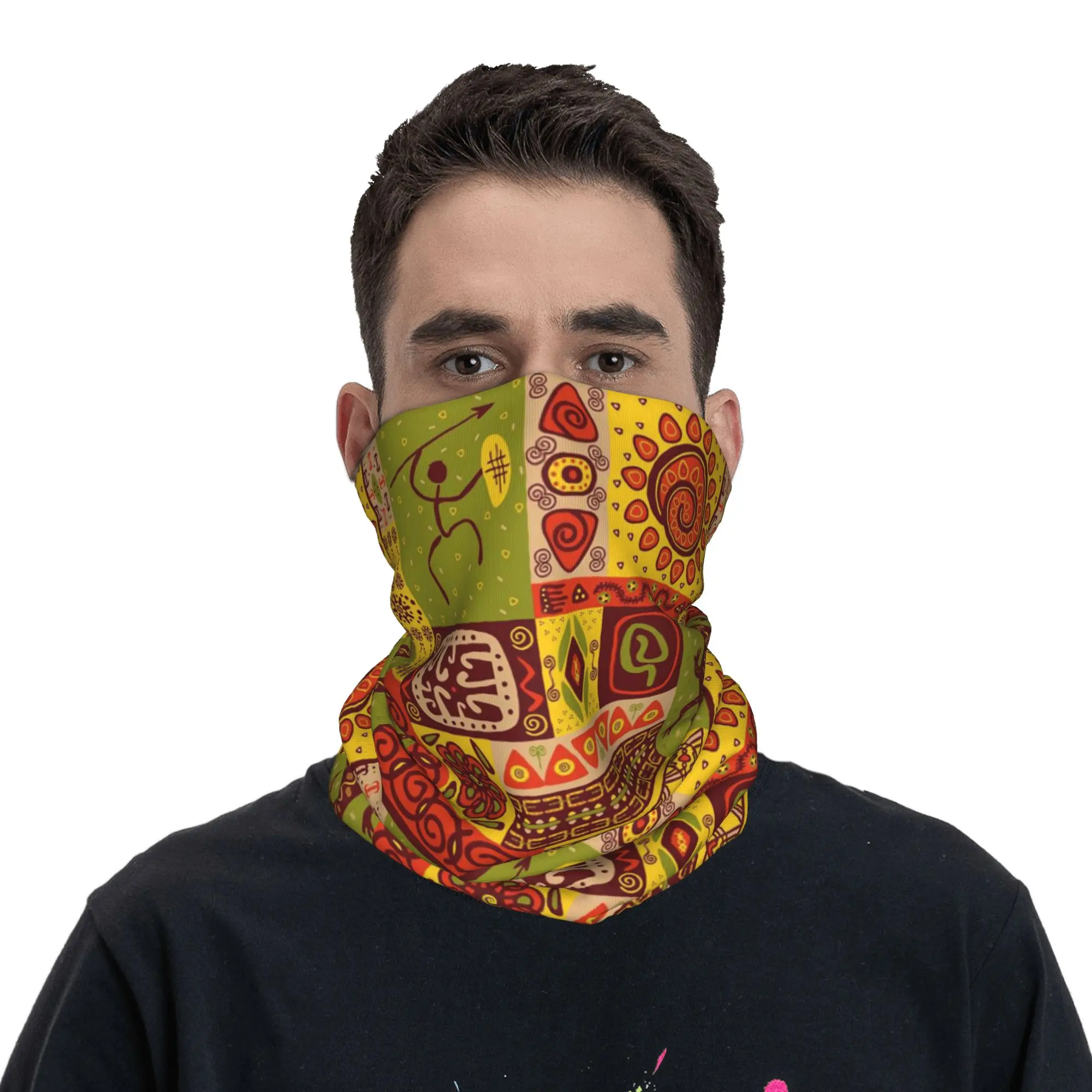 Original Tribal Prints Bandana Neck Gaiter Printed Wrap Scarf Balaclava Hiking Fishing for Men Women Adult All Season