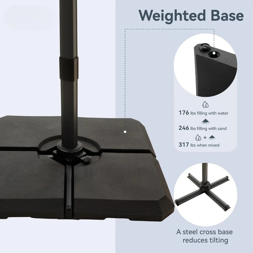 9 'X 12' ombrellone a sbalzo con Base, ombrelloni quadrati grandi da esterno rotazione di 360 °, doppio ombrello idraulico per impieghi gravosi