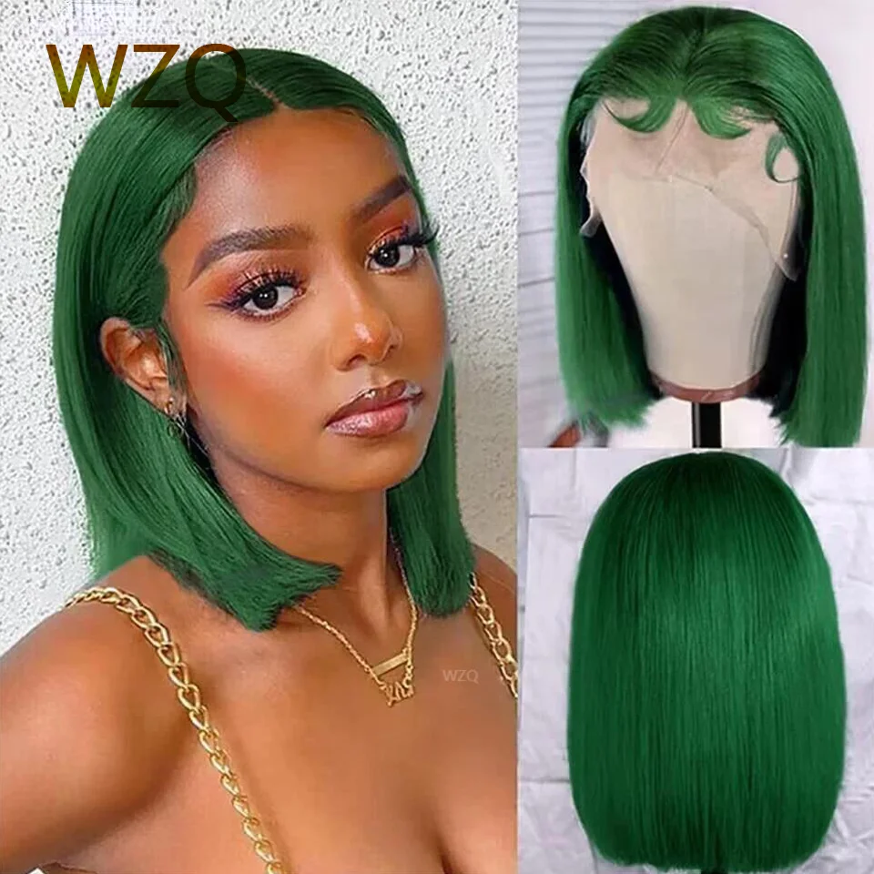 

Green Straight Short Bob Wig 180% Density 13x4 Lace Front Human Hair Wigs For Black Women Transparent Lace Bob Wig Pre Plucked