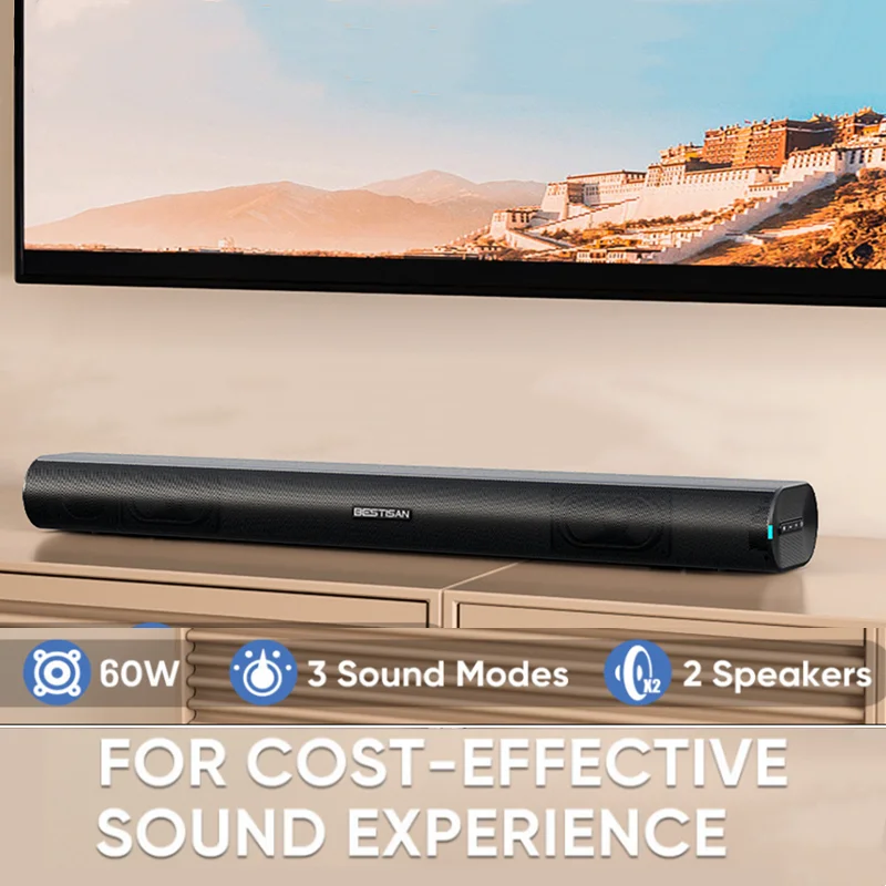 

Bestisan 60W TV Soundbar with Deep Sound Enhancement/DSP/bass/3EQ,BT5.3 Computer TV Surround Sound Speakers,for HDMI ARC/Optical