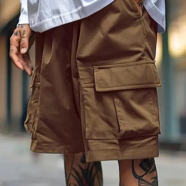 

Men's Pure Color Flip-Cover ket Work orts Utili Pants Long Leggings Spring Summer Ci Walk Large Size Medium Stretch