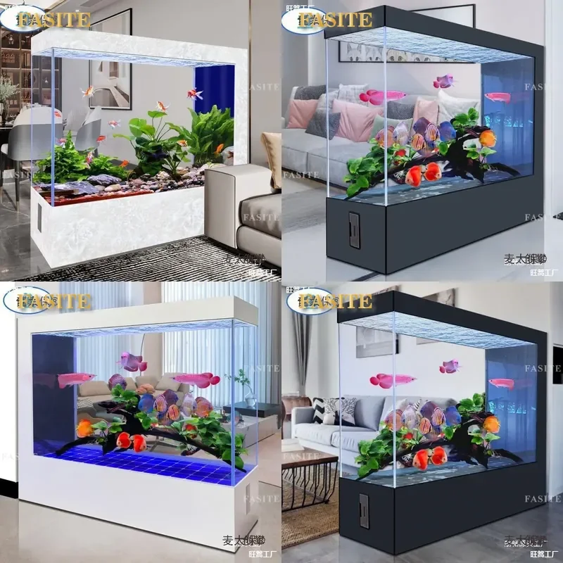 For Ultra White Glass Fish Tank Floor Standing Against Wall Ecological Drainage Aquarium for Living Room Office Home Decor