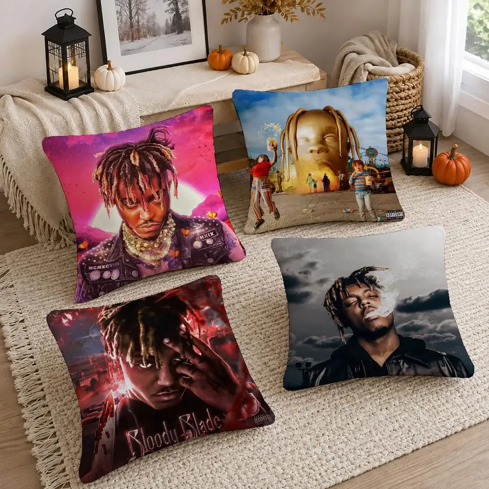 Hot Singer Juice WRLD Cushion Cover Short Plush Pillow Cover, Washable Wrinkle-Resistant for Sofa Bedroom Decor Gift