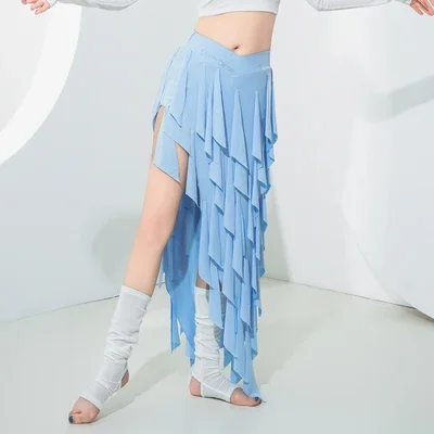 

Костюм для танца живота для женщин, топ с длинными рукавами и динамическая юбка с бахромой, групповая тренировочная одежда, одежда для танца живота для девочек