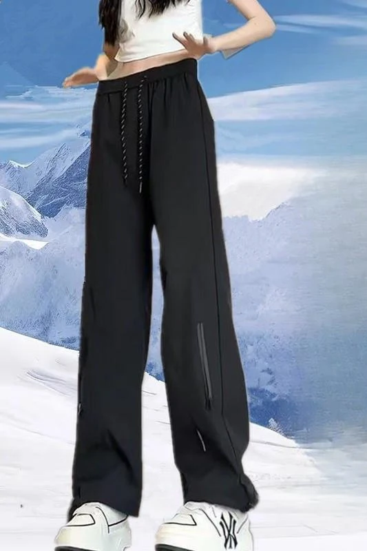 Cargo Pants Womens Navy Spring Cotton Adjustable Waistband Multi-pockets Drawstrings Pocketed Elasticity Panelled Urban Oversize
