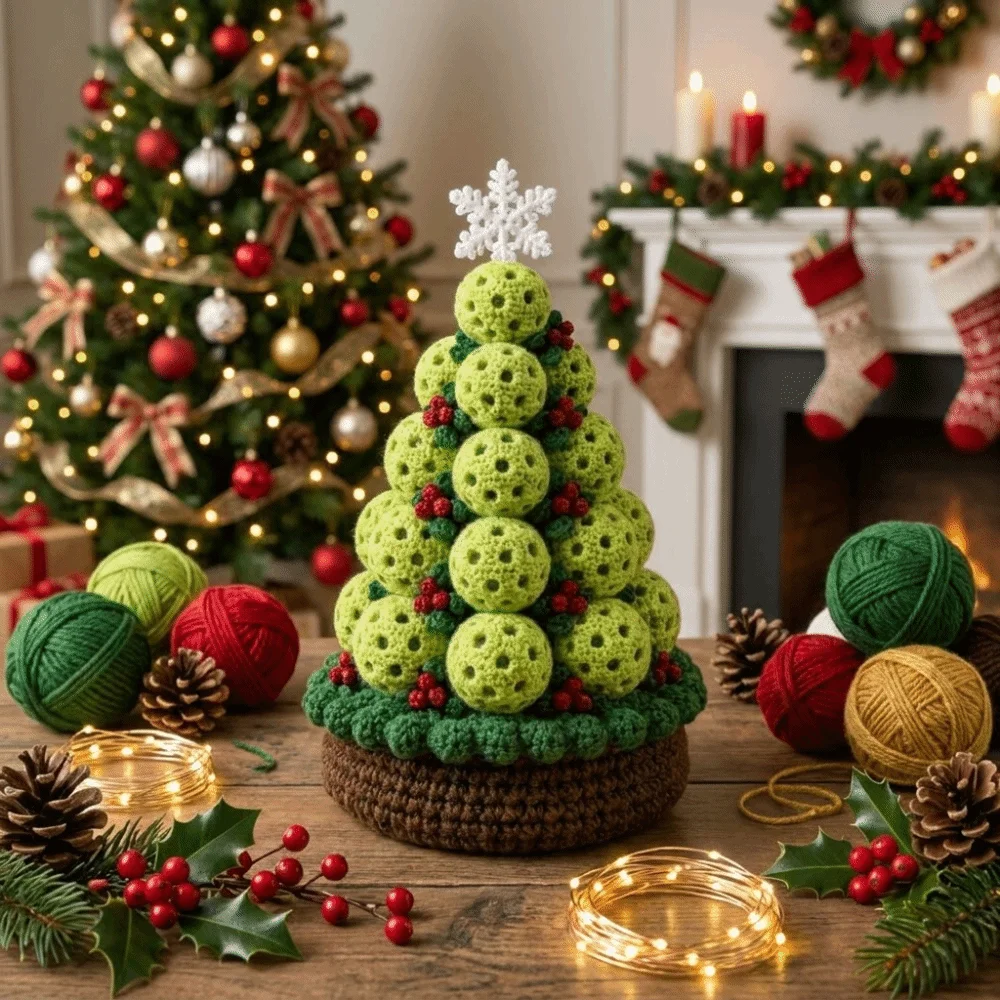 3D Crochet Christmas Tree Kit Multi-layered Handmade Sports Ball Christmas Tree Material Kit Baseball Basketball