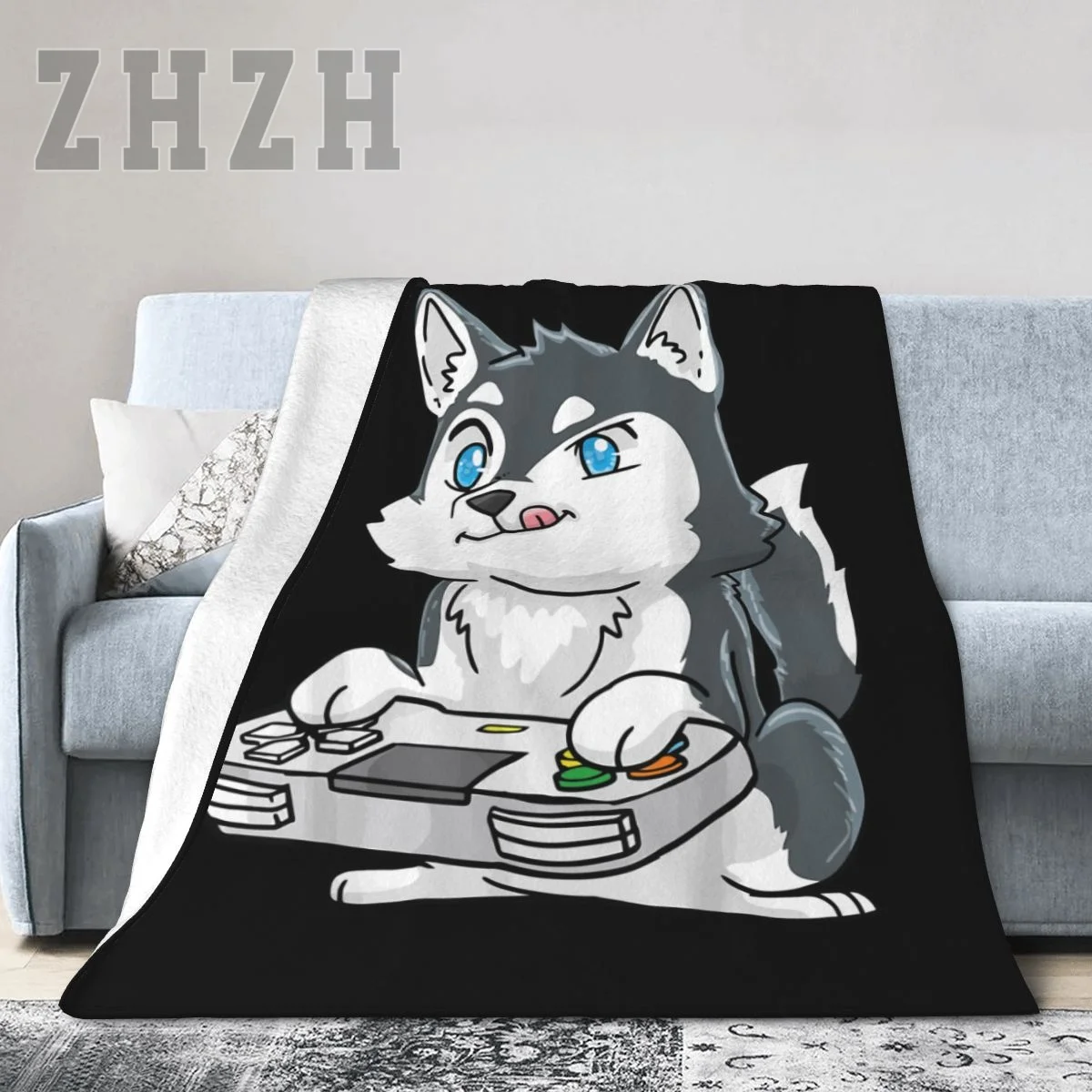 

Siberian Husky Gaming Kawaii Gift For Gamers And Dog Lovers Blanket Flannel Multifunction Outdoor Camping Sofa Cover Single