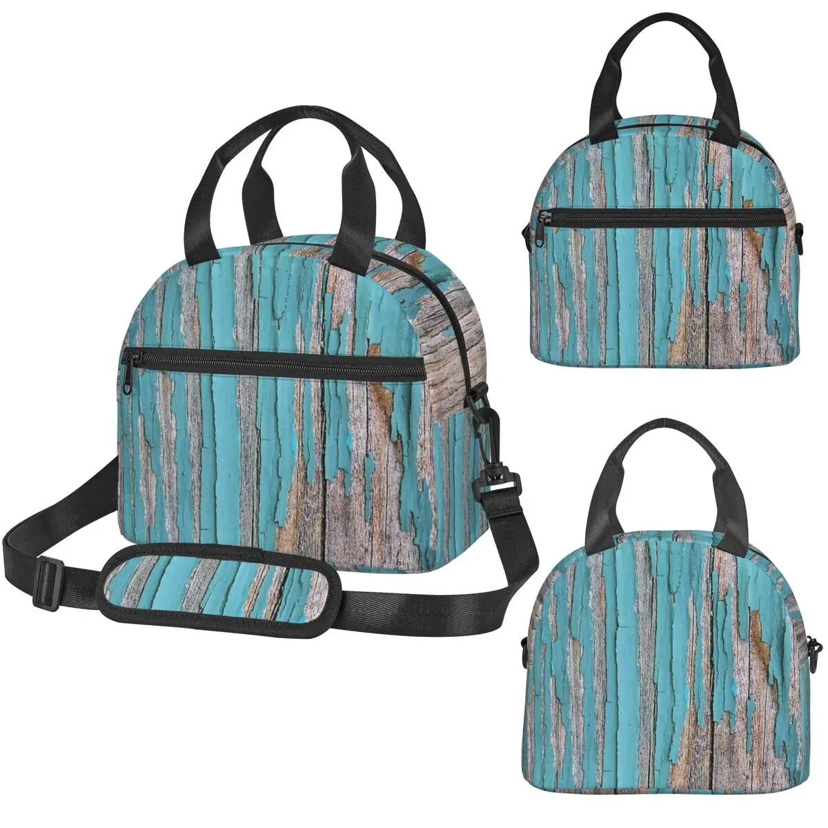 Shabby Rustic Weathered Wood Turquoise Insulated Lunch Bag for Women Office Cooler Thermal Box Tote Portable Lunch Boxes